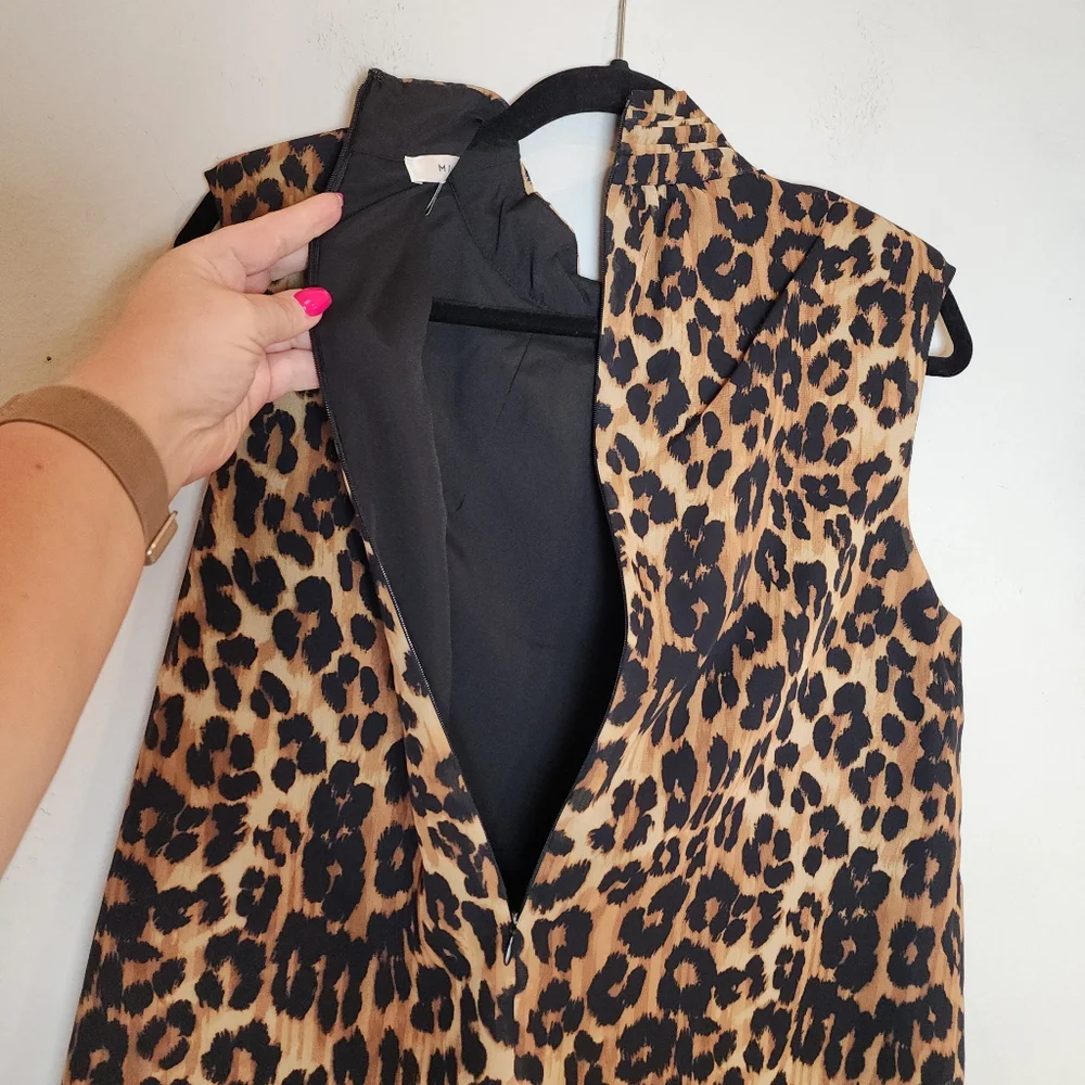 MILLY Rori Leopard Print Chiffon Sleeveless Blouse Top‎ Padded Shoulders Medium